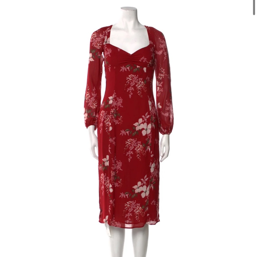 Reformation Red Long Sleeve Dress